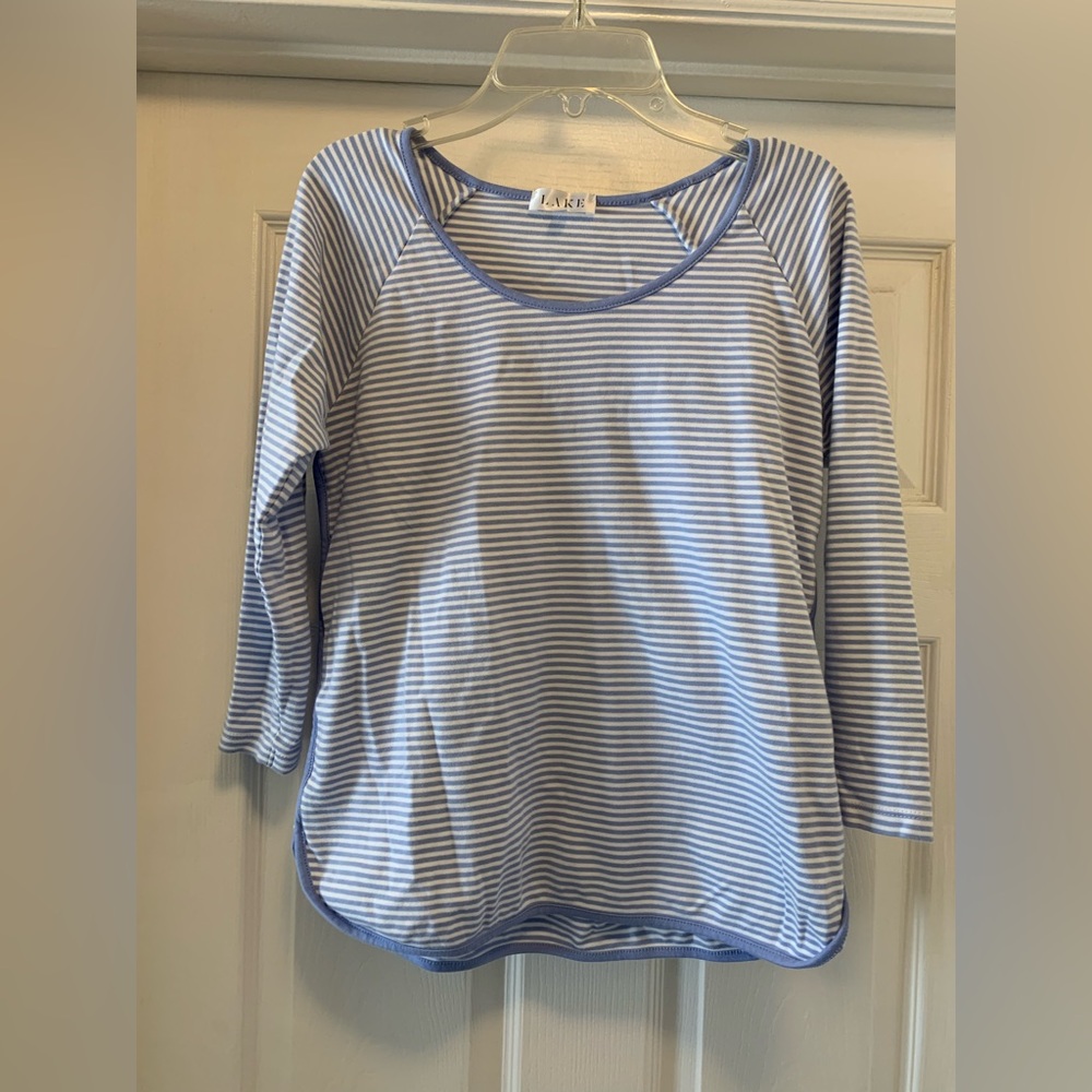LAKE pajamas blue & white striped pima cotton long sleeve top